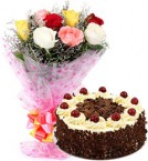 send Eggless Black Forest Cake n Mix Roses delivery